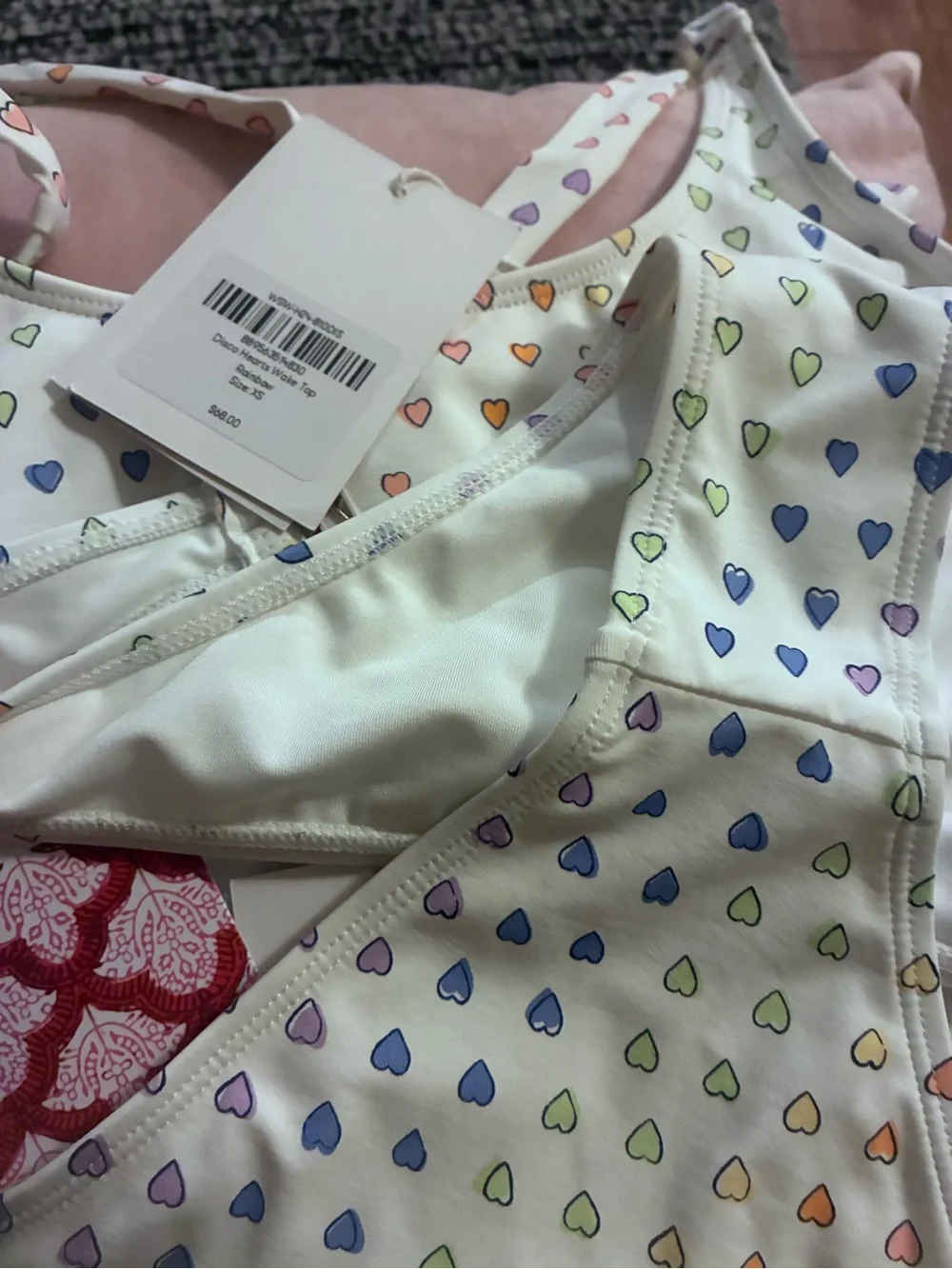 Roller Rabbit White Bandeau Bikini with Multicolor Pastel Heart Print